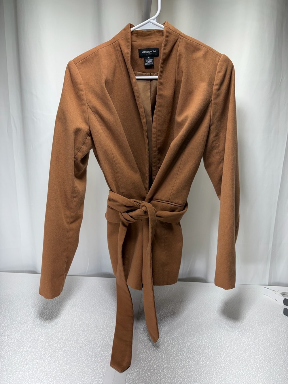 Liz Claiborne Camel Brown Tie-Waist Open Blazer 4439
